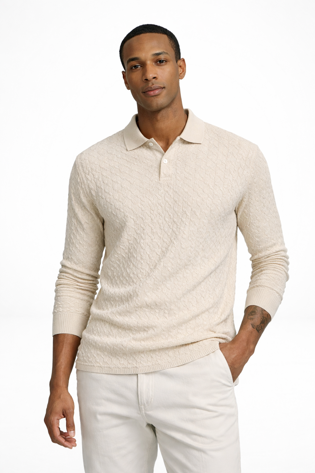 Polo con relieve de manga larga Angelo