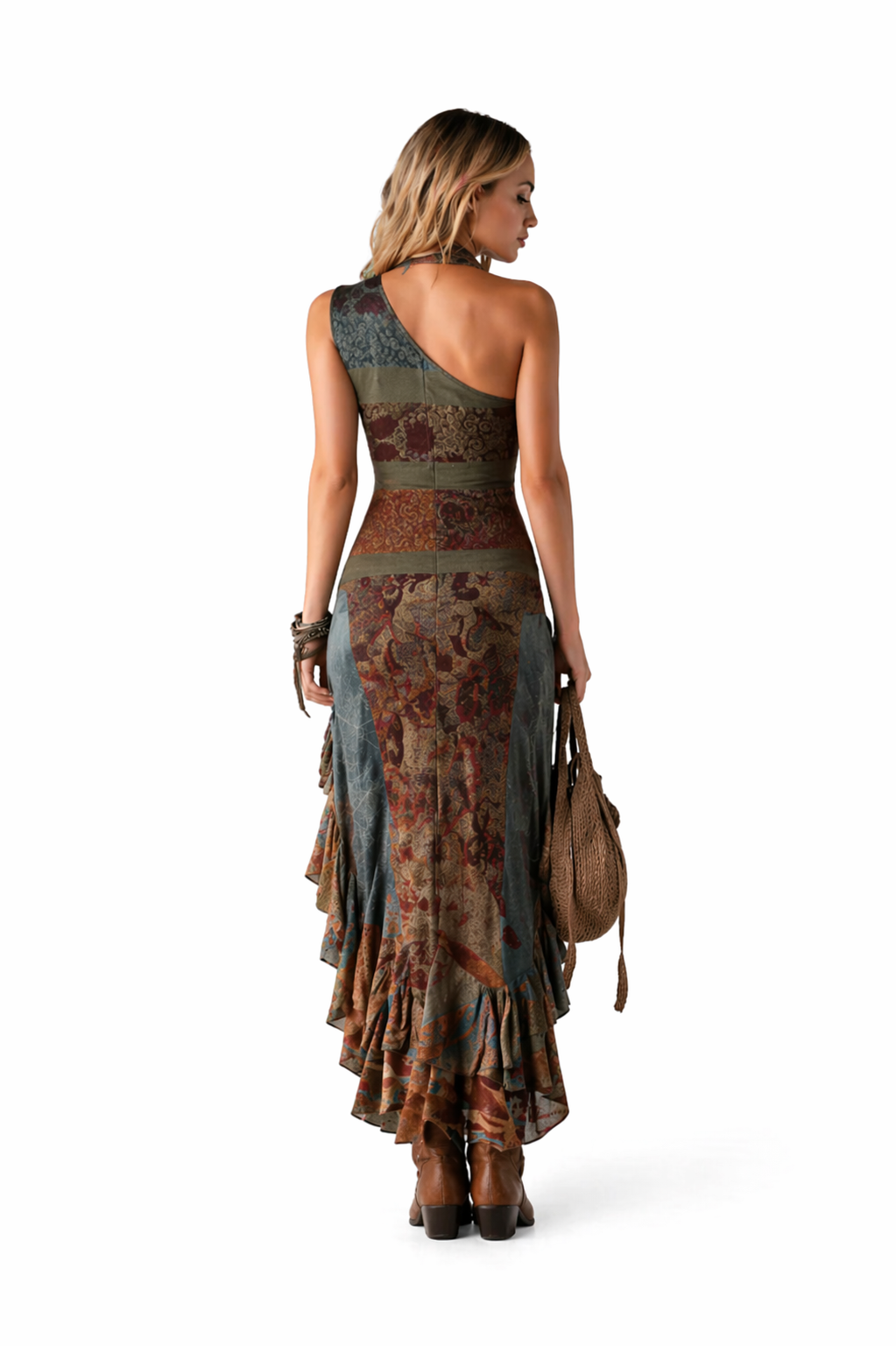 Abito lungo con stampa etnica e spacco alto - Isa