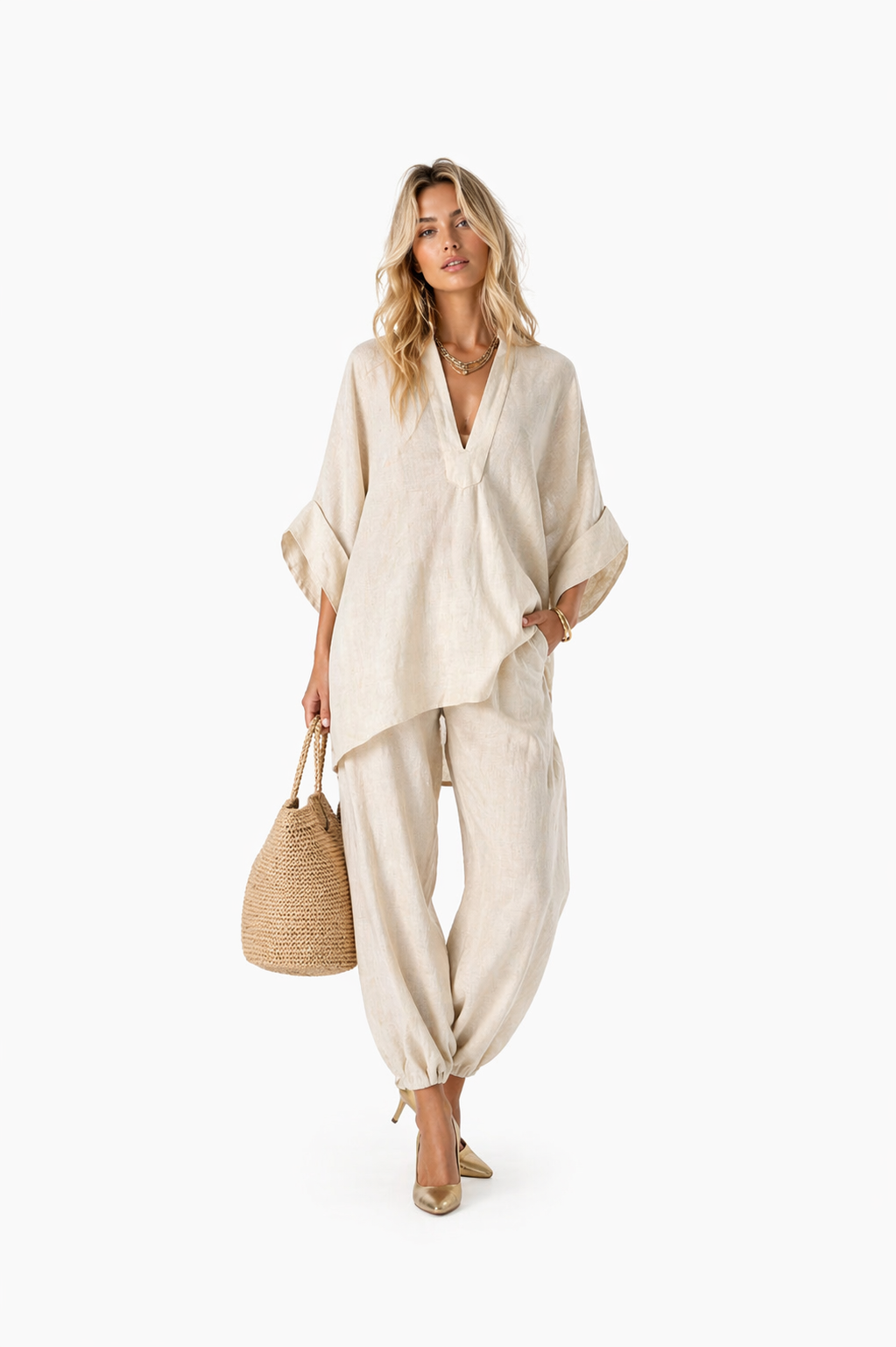 Completo casual due pezzi con scollo a V - Blu marino