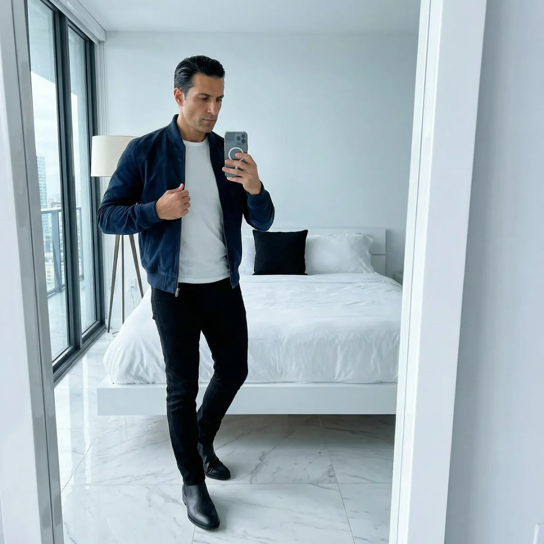 Giubbotto bomber in pelle scamosciata Stile