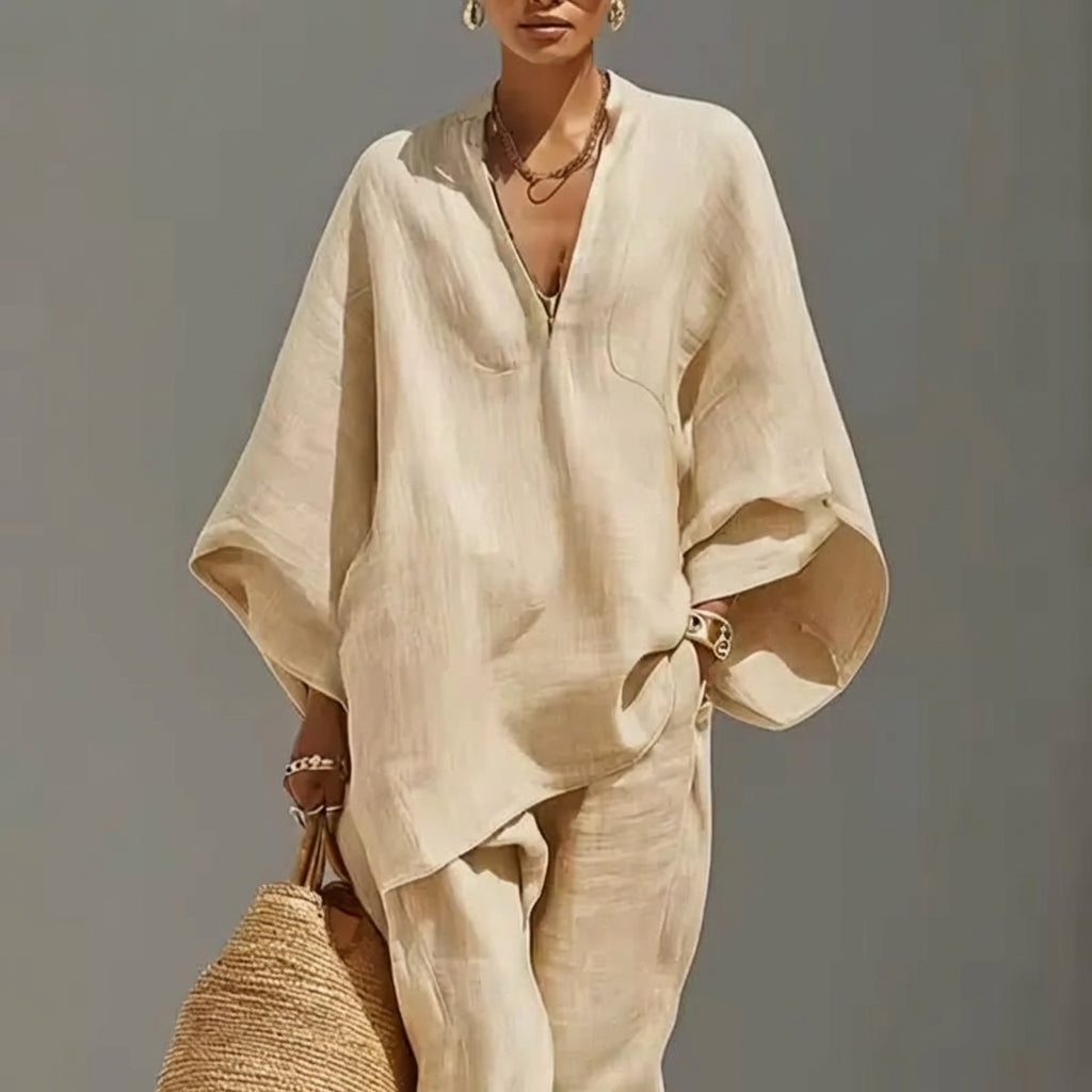 Completo casual due pezzi con scollo a V - Blu marino